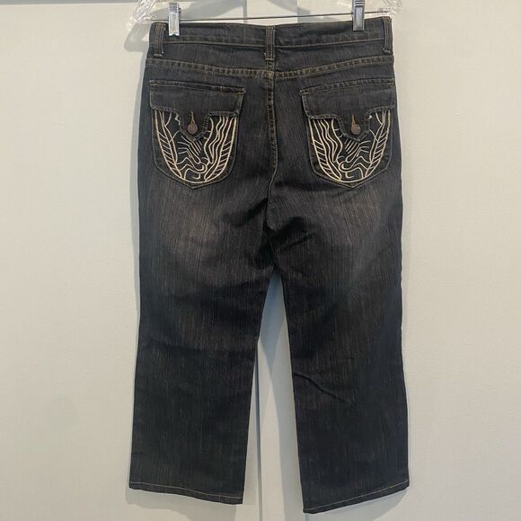 Bogari Jeans Women 29 Blue Dark Wash Cropped Denim Bling Pockets Embroidered - Picture 8 of 16